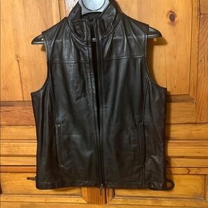 Women’s Black Leather reversible Zip Vest